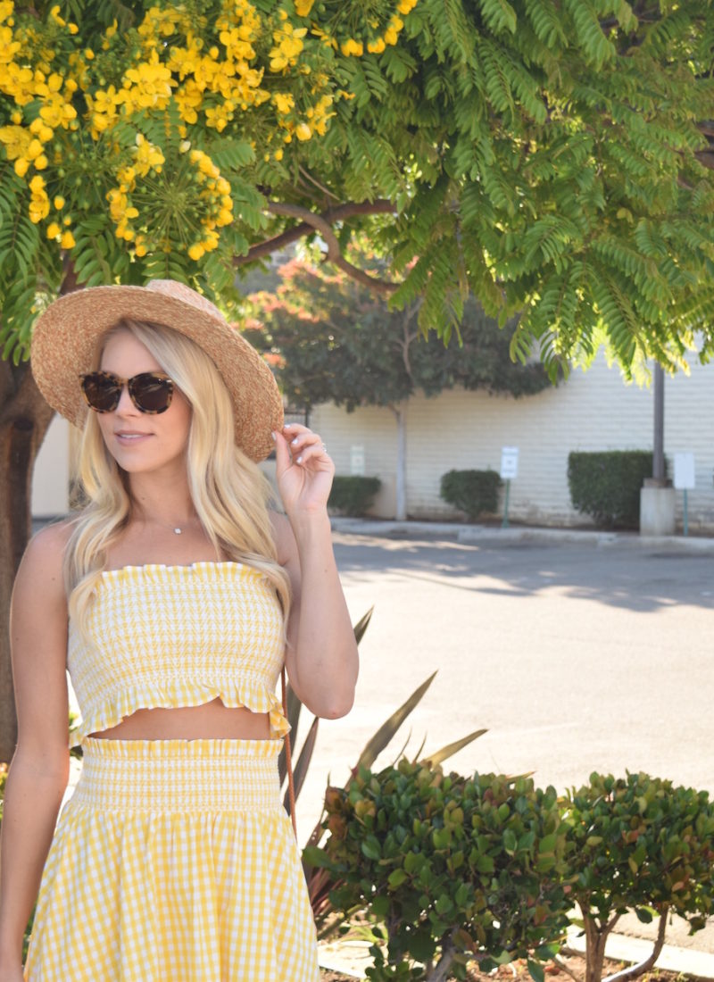 Yellow Gingham Crop Top and Midi Skirt from Zara