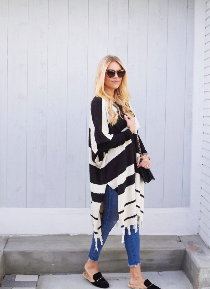 black and white stripe poncho